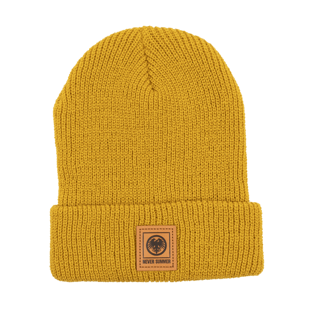 Custom Patch Beanie | Leather Patch Beanie | Never Summer Snowboards
