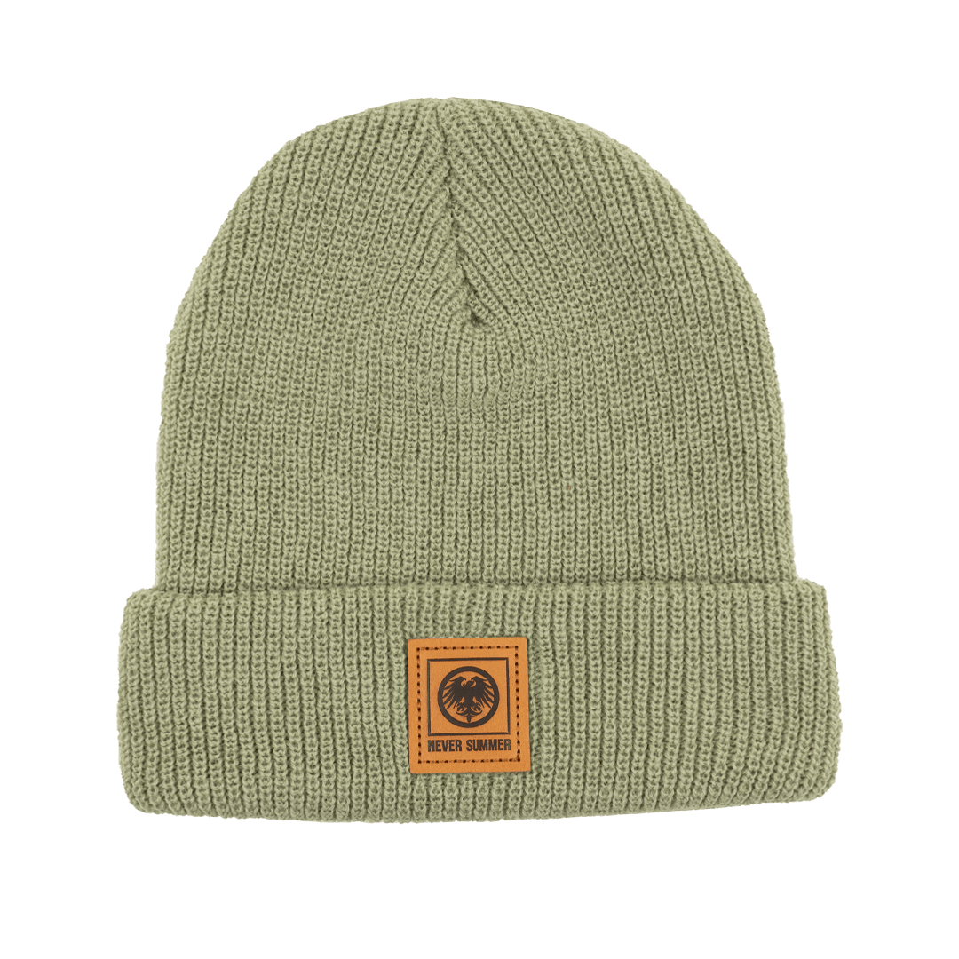 Custom Patch Beanie | Leather Patch Beanie | Never Summer Snowboards